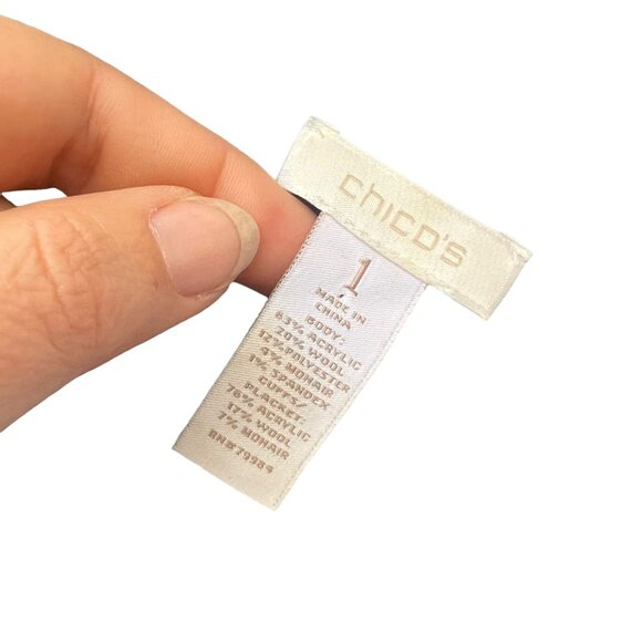 Chicos Blue Grey Geometric Print Wool Mohair Blend Open Front Cardigan 1 Medium - Picture 5 of 8